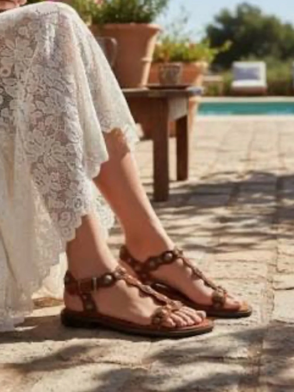 A.S.H. Phanny Suede Studded T Strap Sandal Size 38/ 7.5-8